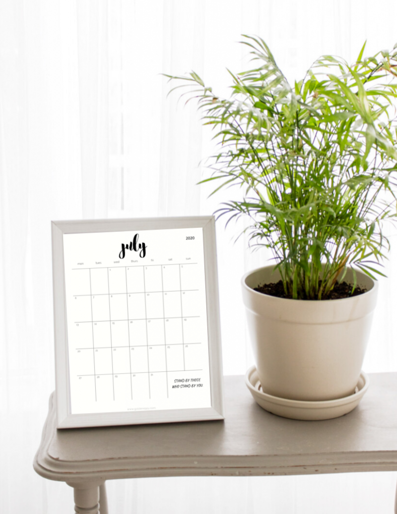 2020 pretty printable monthly calendar by plant